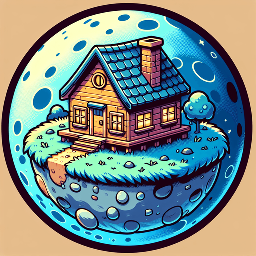 round house planet, cartoon Single Game Texture. In-Game asset. 2d. Blank background. High contrast. No shadows.