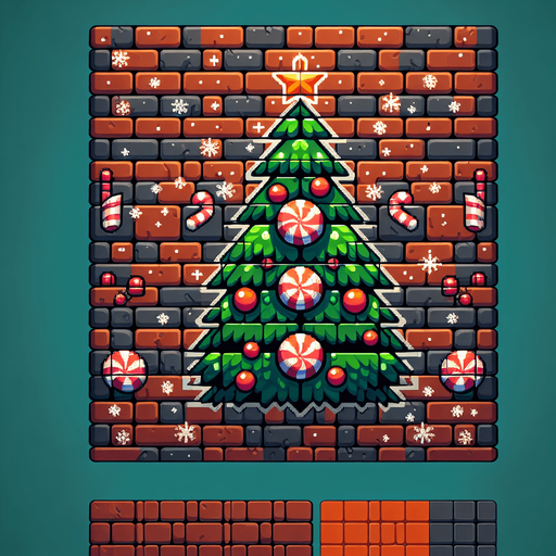 2d christmas brick wall Single Game Texture. In-Game asset. 2d. Blank background. High contrast. No shadows.