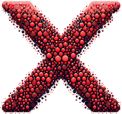 pixel art of red x made from semi-circles.