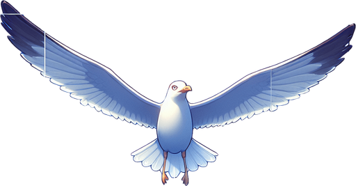 seagull with wings spread, seen from above.
Single Game Texture. In-Game asset. 2d. Blank background. High contrast. No shadows.