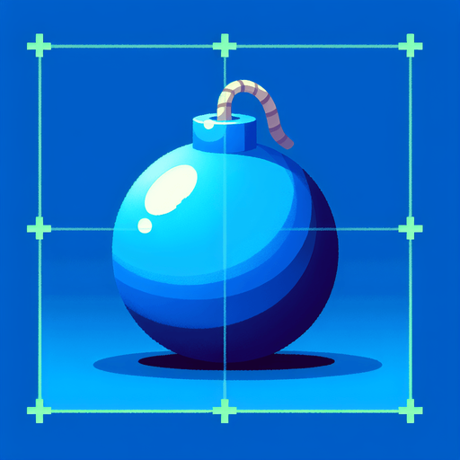 blue bomb.
Single Game Texture. In-Game asset. 2d. Blank background. High contrast. No shadows.