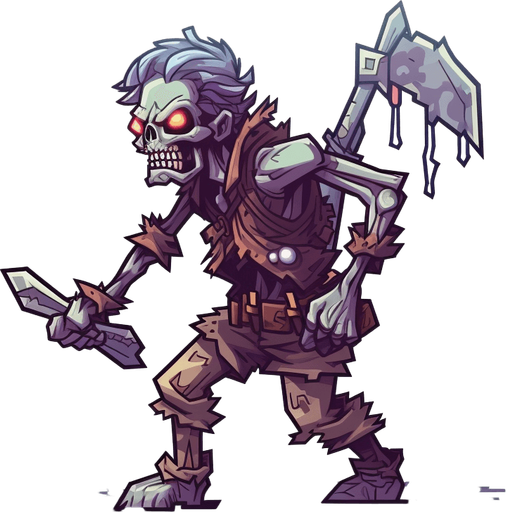 Enemy zombie archer walking to the left.
Game Texture. In-Game asset. 2d. Pixelart. White background. Blank background. Low detail. High contrast.