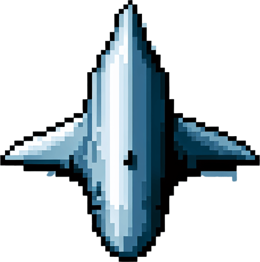 shark fin seen from above. bir-eye perspective view. pixelated 8-bit.
Single Game Texture. In-Game asset. 2d. Blank background. High contrast. No shadows.