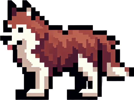 A 2D pixel shepherd dog transparent.
Single Game Texture. In-Game asset. 2d. Blank background. High contrast. No shadows.