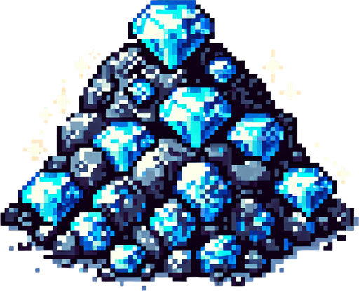 pixel art of a ore clump with blue diamonds.
Game asset. 2d. Blank background. High contrast. No shadows.