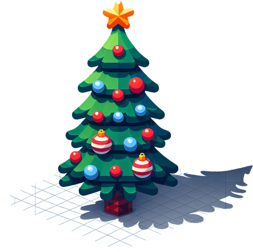 a christmas tree. plastic style. Single Game Texture. In-Game asset. 2d. Blank background. High contrast. No shadows.