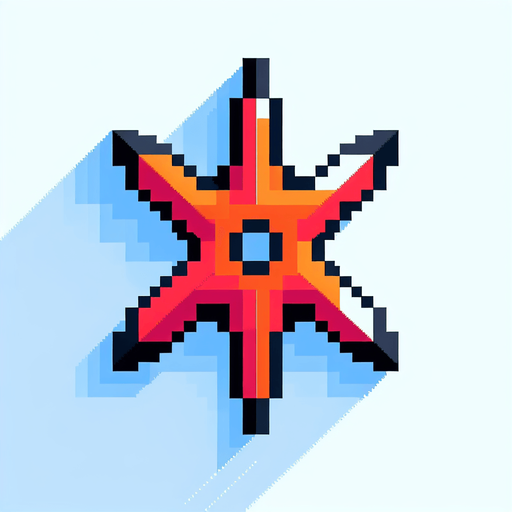 8-bit pixel shuriken.
Single Game Texture. In-Game asset. 2d. Blank background. High contrast. No shadows.