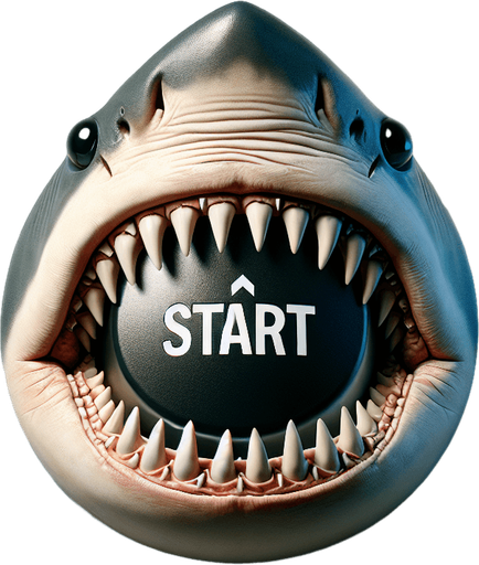 Start button in the shape of a shark mouth.