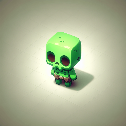 cute zombie in green.
Single Game Texture. In-Game asset. 2d. Blank background. High contrast. No shadows. top down view. bird view