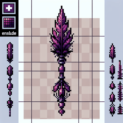 A purple posion dart. Feathers pointing down in the picture. Pixelart.vertical. Single Game Texture. In-Game asset. 2d. Blank background. High contrast. No shadows.