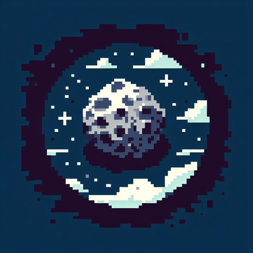 a pixelated asteroid.
Single Game Texture. In-Game asset. 2d. Blank background. High contrast. No shadows.