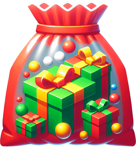 a christmas gifts bag. plastic style. Single Game Texture. In-Game asset. 2d. Blank background. High contrast. No shadows.