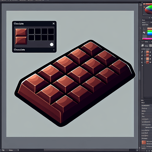 a chocolate bar.
Single Game Texture. In-Game asset. 2d. Blank background. High contrast. No shadows.