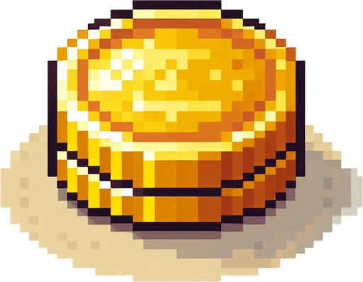 A smooth round gold coin. Pixelart. Single Game Texture. In-Game asset. 2d. Blank background. High contrast. No shadows.