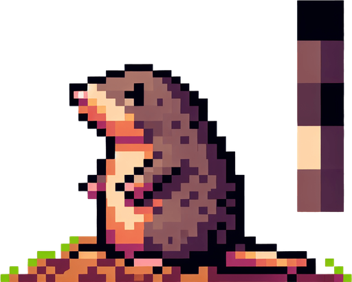 pixel art. mole. standing up position..
Single Game Texture. In-Game asset. 2d. Blank background. High contrast. No shadows.