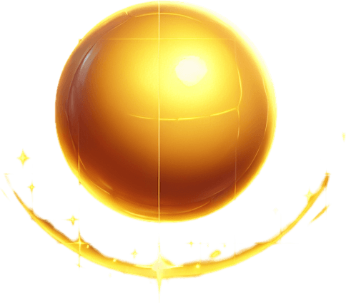 A golden glowing ball.
Single Game Texture. In-Game asset. 2d. Blank background. High contrast. No shadows.