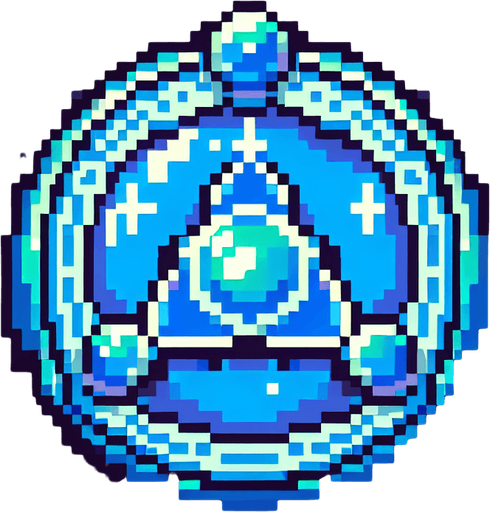 blue semi transparent magical seal, I want the art style to reflect a classic 16-bit retro pixel art aesthetic, reminiscent of early 1990s RPGs with vibrant colors.
Single Game Texture. In-Game asset. 2d. Blank background. High contrast. No shadows.