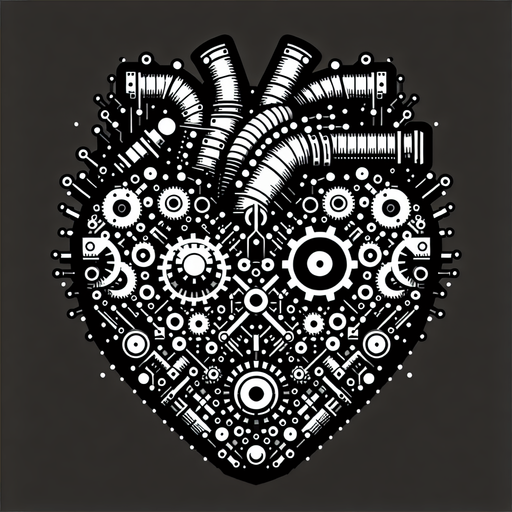 The heart is a robot.
Single Game Texture. In-Game asset. 2d. Blank background. High contrast. No shadows.