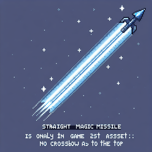 a straight magic missile. top down view. pixelart. bolt only, crossbow not included. vertical display, from bottom to top. Single Game Texture. In-Game asset. 2d. Blank background. High contrast. No shadows.