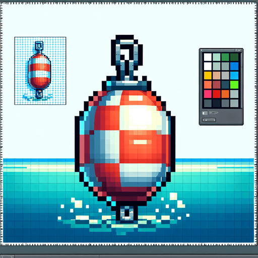 8 bit. cartoon. big buoy. floating in the water.  in game asset. no background. Single Game Texture. In-Game asset. 2d. Blank background. High contrast. No shadows.