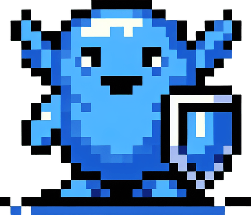 a friendly blue shielded elemental, I want the art style to reflect a classic 16-bit retro pixel art aesthetic, reminiscent of early 1990s RPGs..
Single Game Texture. In-Game asset. 2d. Blank background. High contrast. No shadows.