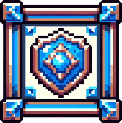 blue shield spell icon with a frame,  I want the art style to reflect a classic 16-bit retro pixel art aesthetic, reminiscent of early 1990s RPGs with vibrant colors..
Single Game Texture. In-Game asset. 2d. Blank background. High contrast. No shadows.