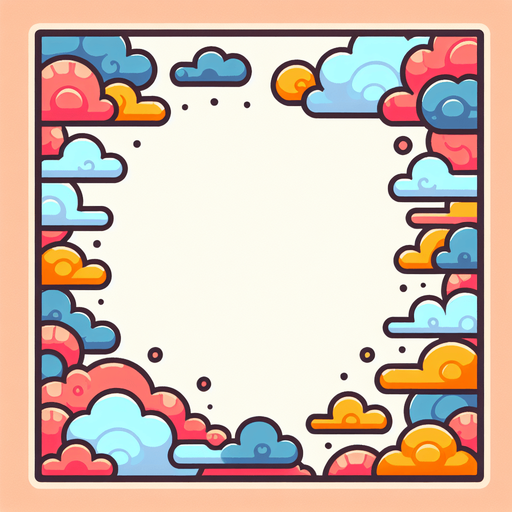 colorful cartoon clouds thin border. vertical. 2048x2732.
Single Game Texture. In-Game asset. 2d. Blank background. High contrast. No shadows.