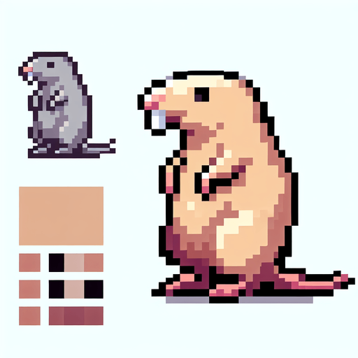 pixel art. mole rat standing up..
Single Game Texture. In-Game asset. 2d. Blank background. High contrast. No shadows.