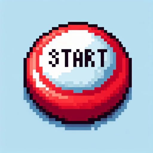 pixel art of a large, round, red start button.