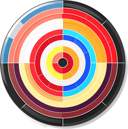 Round powerup icon with bullseye 
Single Game Texture. In-Game asset. 2d. Pixelart. White background. Blank background. Low detail. High contrast.