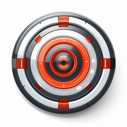 Round powerup icon with bullseye 
Single Game Texture. In-Game asset. 2d. Pixelart. White background. Blank background. Low detail. High contrast.