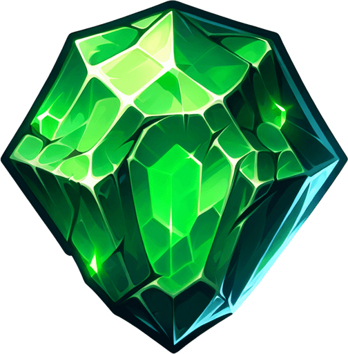 Magic greem gem in odd shape.
Single Game Texture. In-Game asset. 2d. Blank background. High contrast. No shadows.