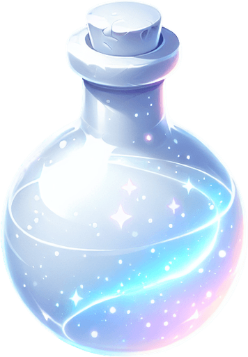 potion magique blanche lumineuse.
Single Game Texture. In-Game asset. 2d. Blank background. High contrast. No shadows.