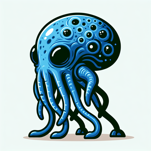 blue tentacle alien.
Single Game Texture. In-Game asset. 2d. Blank background. High contrast. No shadows.