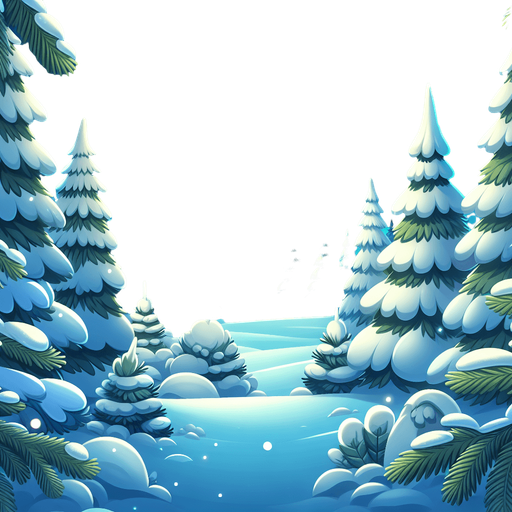 Cartoon Christmas outdoor scene. Forest, northern lights.
Single Game Texture. In-Game asset. 2d. Blank background. High contrast. No shadows.