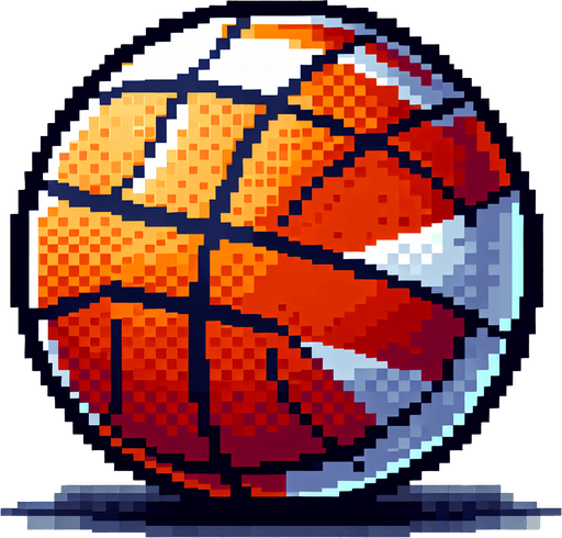 8-Bit basketball. No lighting is present on the ball. The lighting does not affect the look of the ball..
Single Game Texture. In-Game asset. 2d. Transparent background. High contrast. No shadows.