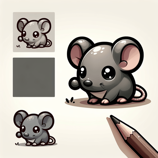 A little gray mouse.
Single Game Texture. In-Game asset. 2d. Blank background. High contrast. No shadows.