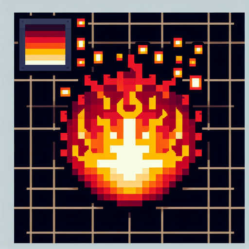 fireball icon, front view, I want the art style to reflect a classic 16-bit retro pixel art aesthetic, reminiscent of early 1990s RPGs with vibrant colors..
Single Game Texture. In-Game asset. 2d. Blank background. High contrast. No shadows.