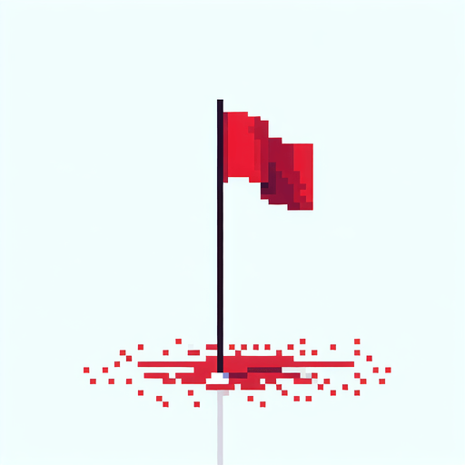 pixel art of a tall, red flag.
2d. white background. High contrast. shadowless.