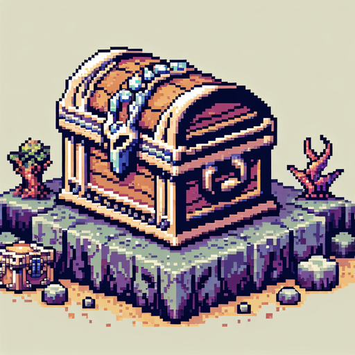 A mythical treasure chest, I want the art style to reflect a classic 16-bit retro pixel art aesthetic, reminiscent of early 1990s RPGs..
Single Game Texture. In-Game asset. 2d. Blank background. High contrast. No shadows.