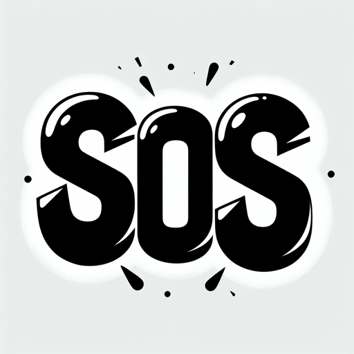 Create a close-up cartoon-style illustration of the  letters "sos" in black.
Single Game Texture. In-Game asset. 2d. Blank background. High contrast. No shadows.