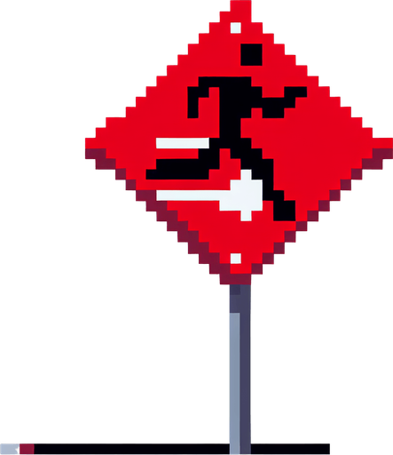 pixel art of a tall, red road sign showing someone running.
game asset, 2d, white background, shadowless.