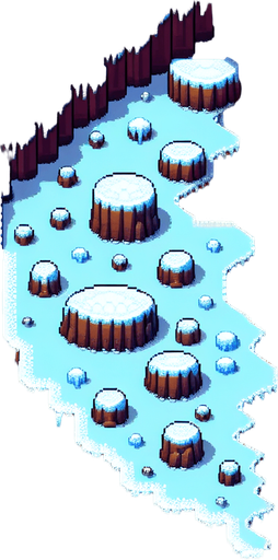 top-down bird-eye view perspective off a magical land, divided into two distinct elements of magma and ice. 8-bit pixelated.
Single Game Texture. In-Game asset. 2d. Blank background. High contrast. No shadows.