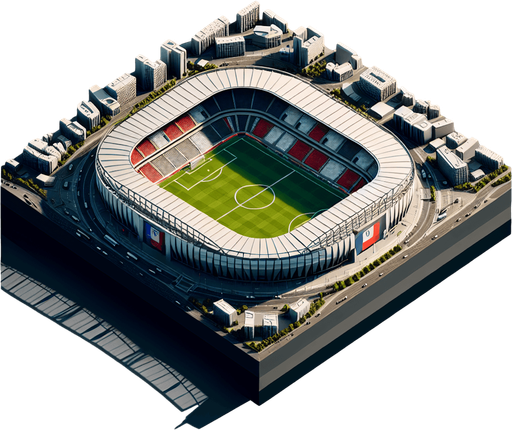 Stade de foot à Paris.
Single Game Texture. In-Game asset. 2d. Blank background. High contrast. No shadows.