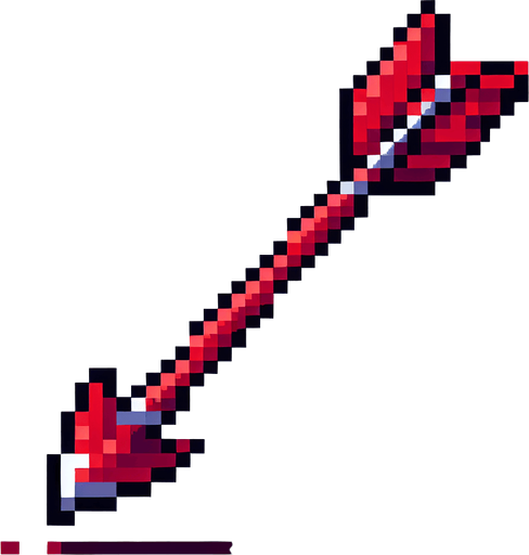 A red hunting arrow, pointing straight up. Pixelart. Vertical view. Single Game Texture. In-Game asset. 2d. Blank background. High contrast. No shadows.