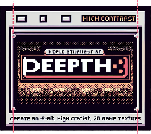 text. 8-bit. reads: DEPTH.
Single Game Texture. In-Game asset. 2d. Blank background. High contrast. No shadows.