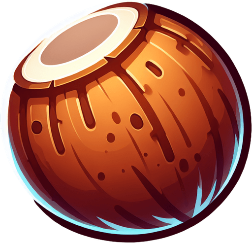 A toon cconut..
Single Game Texture. In-Game asset. 2d. Blank background. High contrast. No shadows.