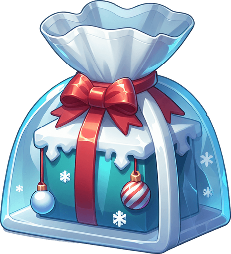 a christmas gifts bag. plastic style. Single Game Texture. In-Game asset. 2d. Blank background. High contrast. No shadows.