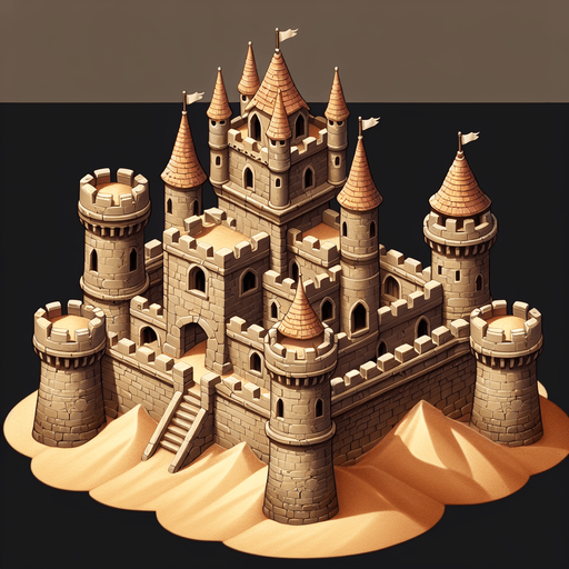 Realistic sand castle..
Single Game Texture. In-Game asset. 2d. Blank background. High contrast. No shadows.