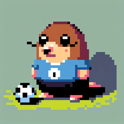 pixel art. mole standing up. soccer t-shirt.
Single Game Texture. In-Game asset. 2d. Blank background. High contrast. No shadows.